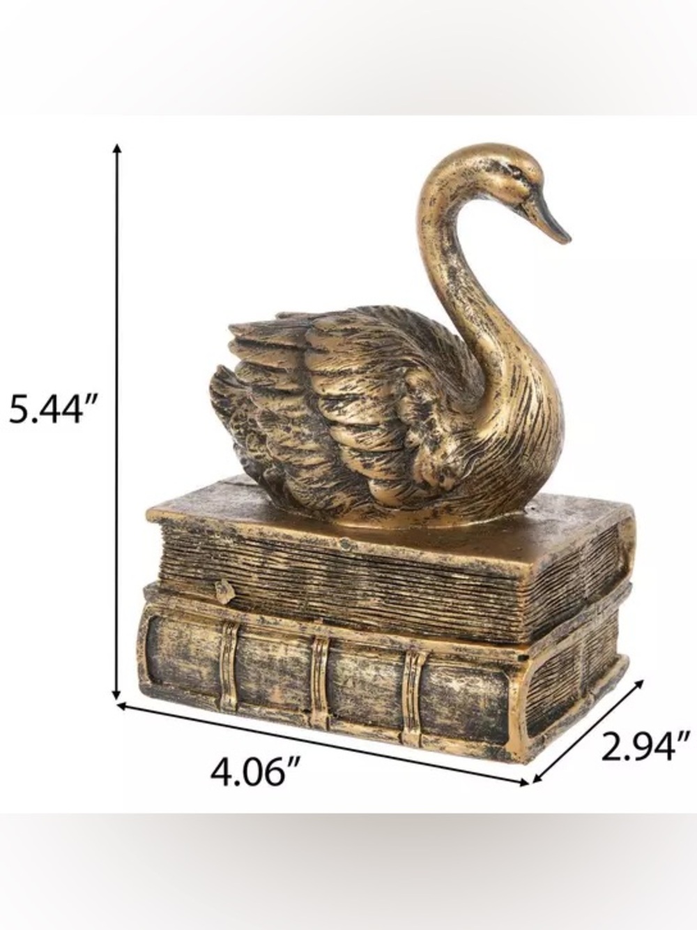 Gold Swan Sitting On Books Figurine - Picture 2 of 3